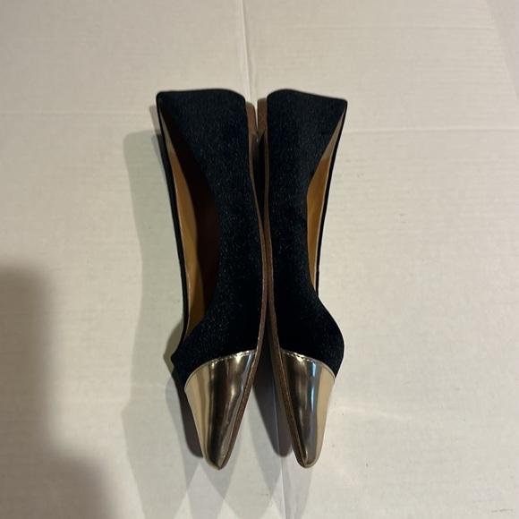 J Crew Amelia velvet cap gold toe flats black velvet pointy shoes size 8 1/2 - Picture 4 of 10